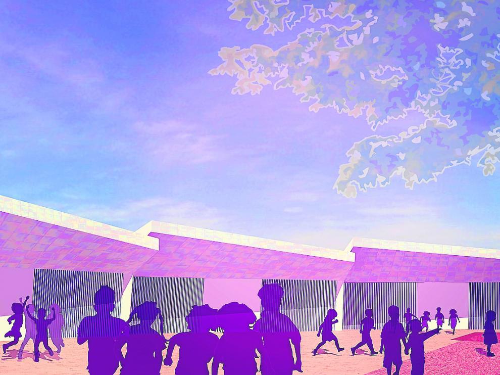La infografía muestra el aspecto que tendrá el nuevo edificio para los alumnos de infantil que está diseñando el arquitecto Juan Carlos Salas, que se encarga de redactar el proyecto cuyo contrato adjudicó la DGA hace unos días.