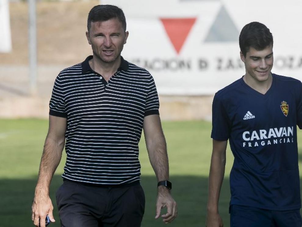 Lalo Arantegui y Alberto Soro, al inicio del entrenamiento del pasado viernes, previo al viaje a Reus.