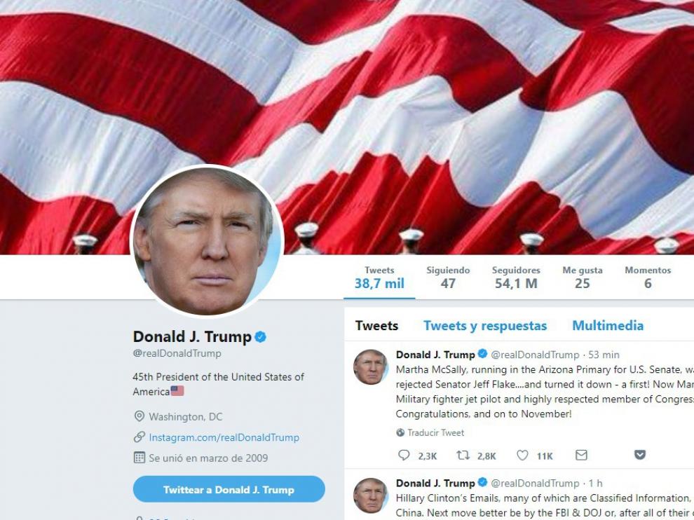 Cuenta de Twitter del presidente de Estados Unidos.