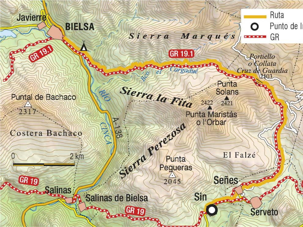 De Sin a Bielsa por la Cruz de Guardia, mapa