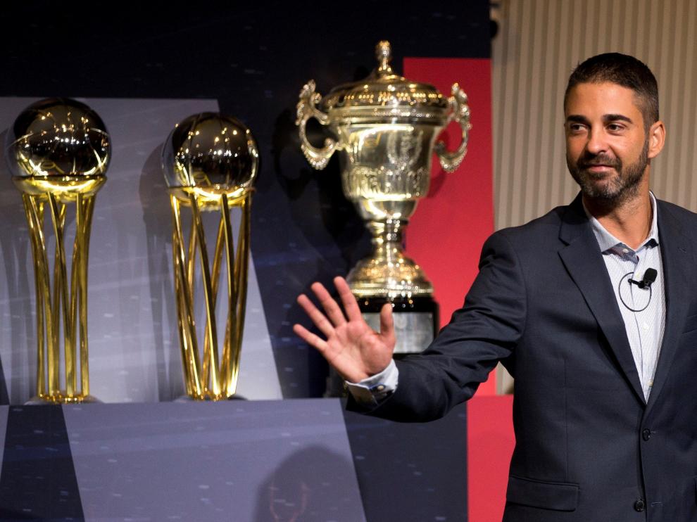 El escolta Juan Carlos Navarro durante la rueda de prensa de despedida.