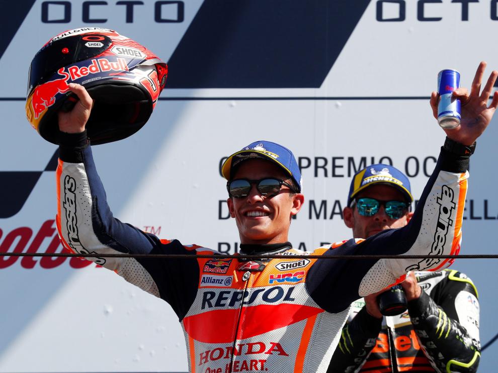 Márquez celebra su segundo puesto en San Marino.