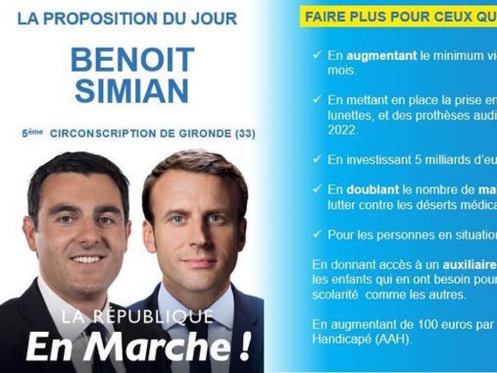 El diputado Benoit Simian, representante de Gironde en el Parlamento de Francia, con el presidente Enmanuel Macron, de su partido.