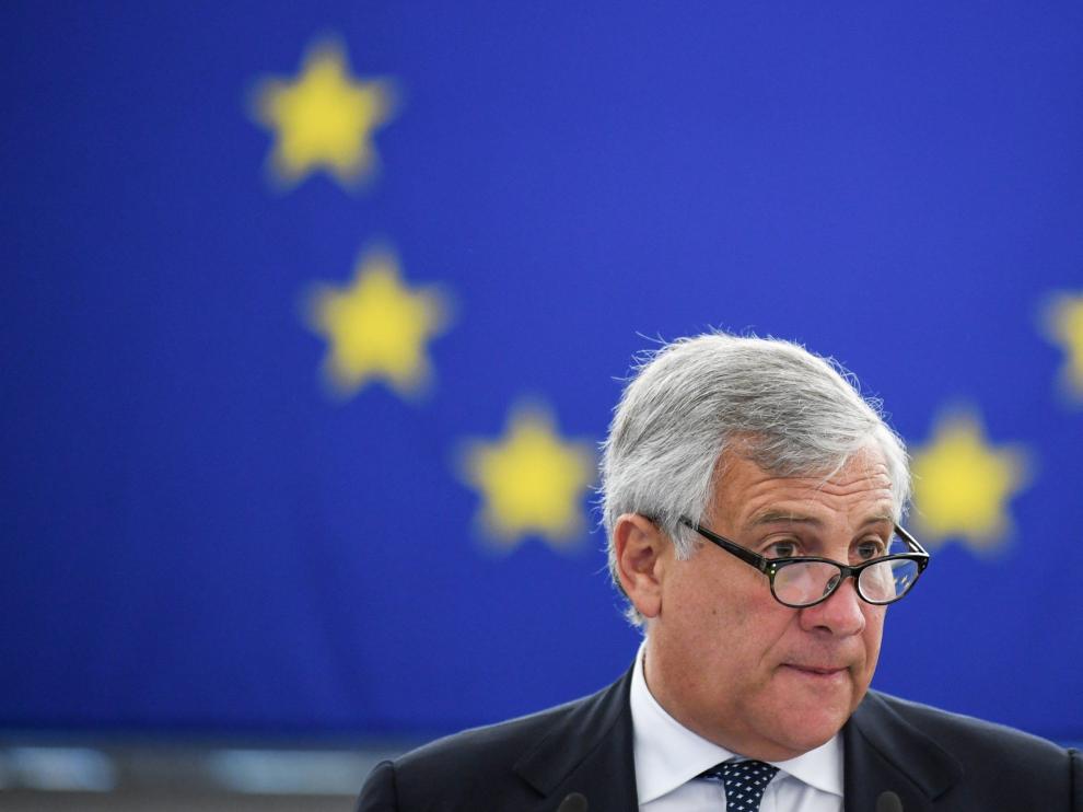El presidente del Parlamento Europeo, Antonio Tajani, en el pleno de ayer.