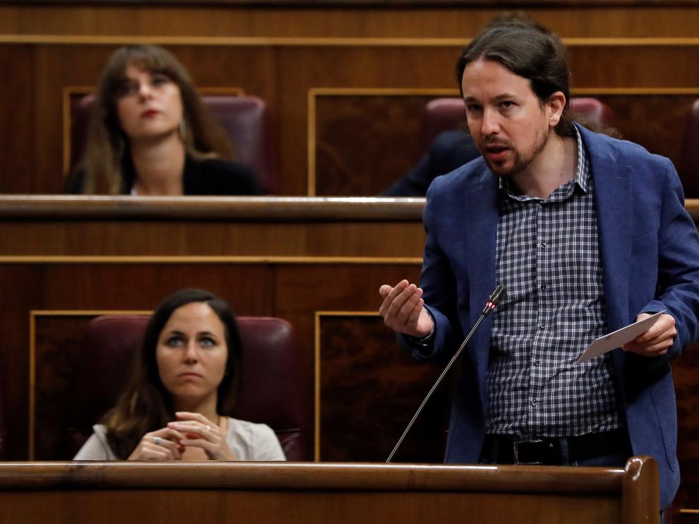El secretario general de Podemos, Pablo Iglesias, en la sesión de control al Gobierno este miércoles.