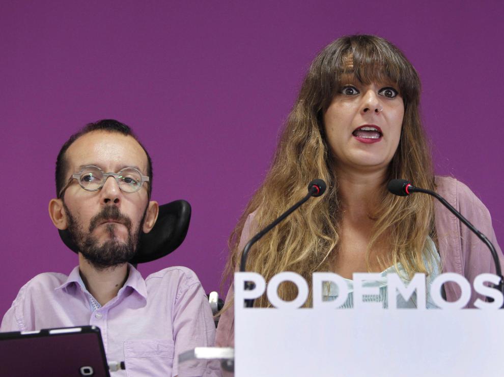 Los portavoces de Podemos Pablo Echenique y Noelia Vera comparecen en rueda de prensa tras el Consejo de Coordinación de Podemos.