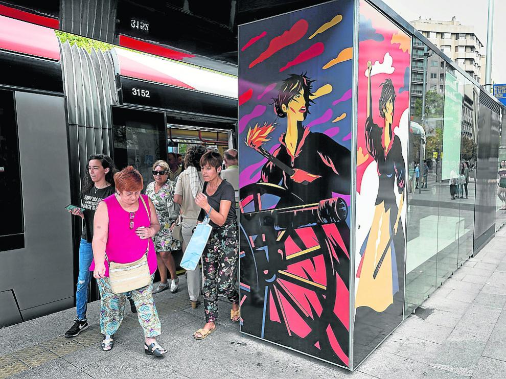Parada del tranvía de la plaza de Aragón de Zaragoza, la semana pasada