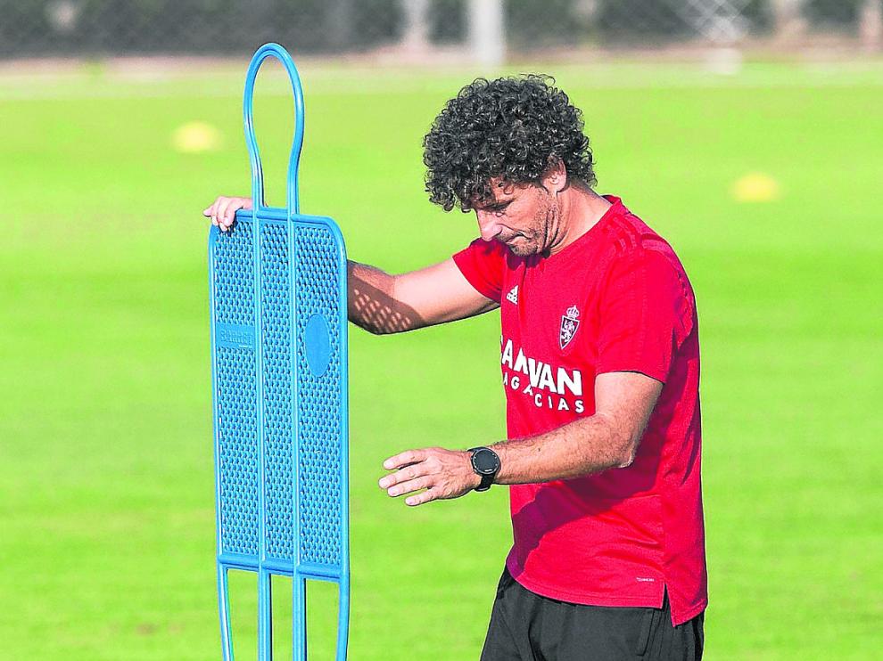 Imanol Idiakez, en un entrenamiento del Real Zaragoza.