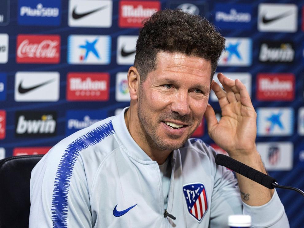 Diego Pablo 'Cholo' Simeone, este lunes durante la rueda de prensa que ha ofrecido el entrenador del Atlético de Madrid.