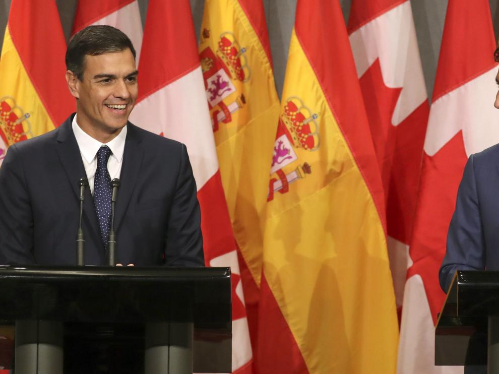 Pedro Sánchez y el primer ministro canadiense Justin Trudeau en Montreal