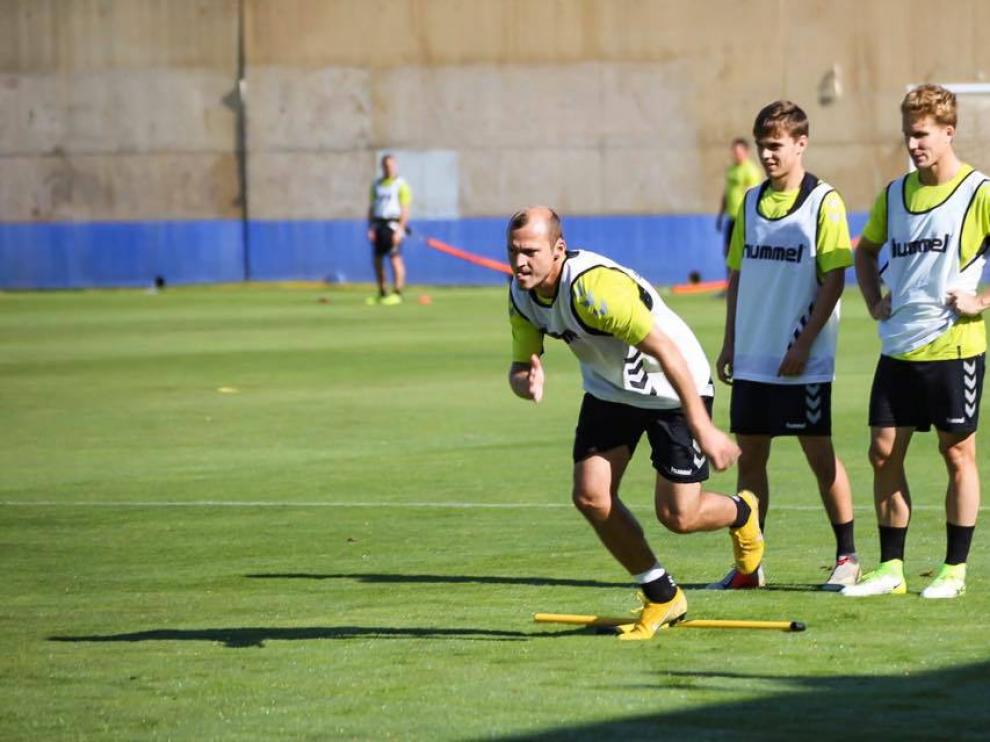Zozulya, Febas y Susaeta en un entrenamiento del Albacete.