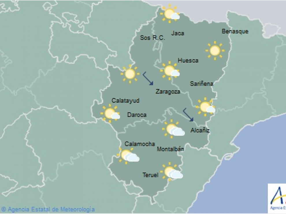 Predicción del tiempo en Aragón ofrecida por Aemet.