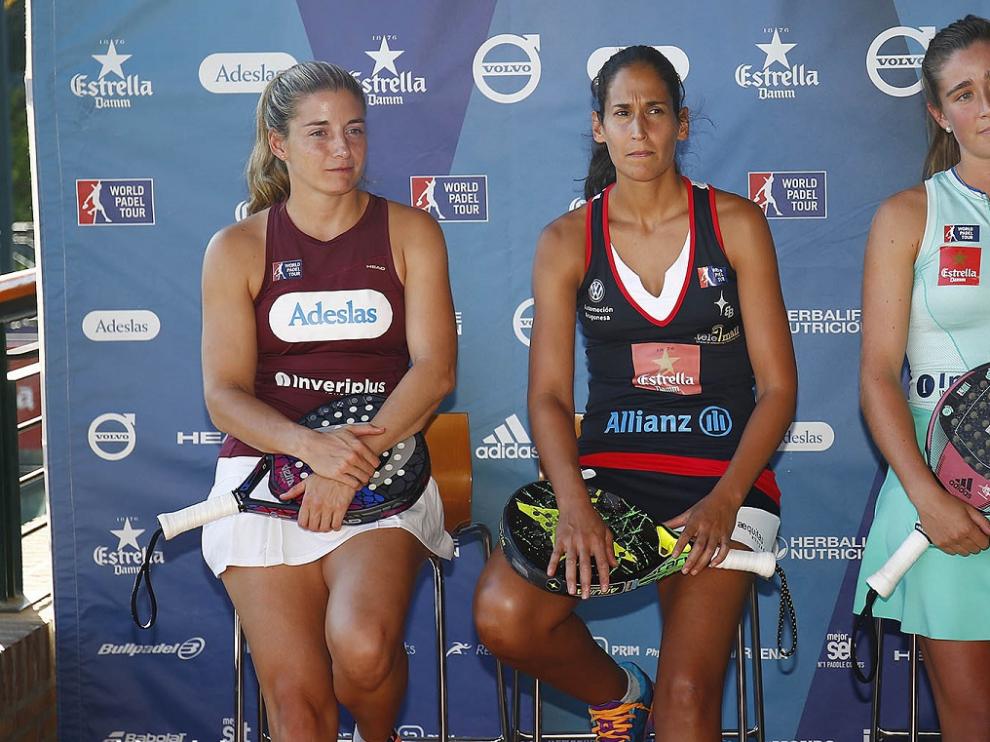 Las jugadoras Alejandra Salazar, Marta Ortega y Majo Sánchez Alayeto durante la presentación del Abierto Femenino de Madrid.