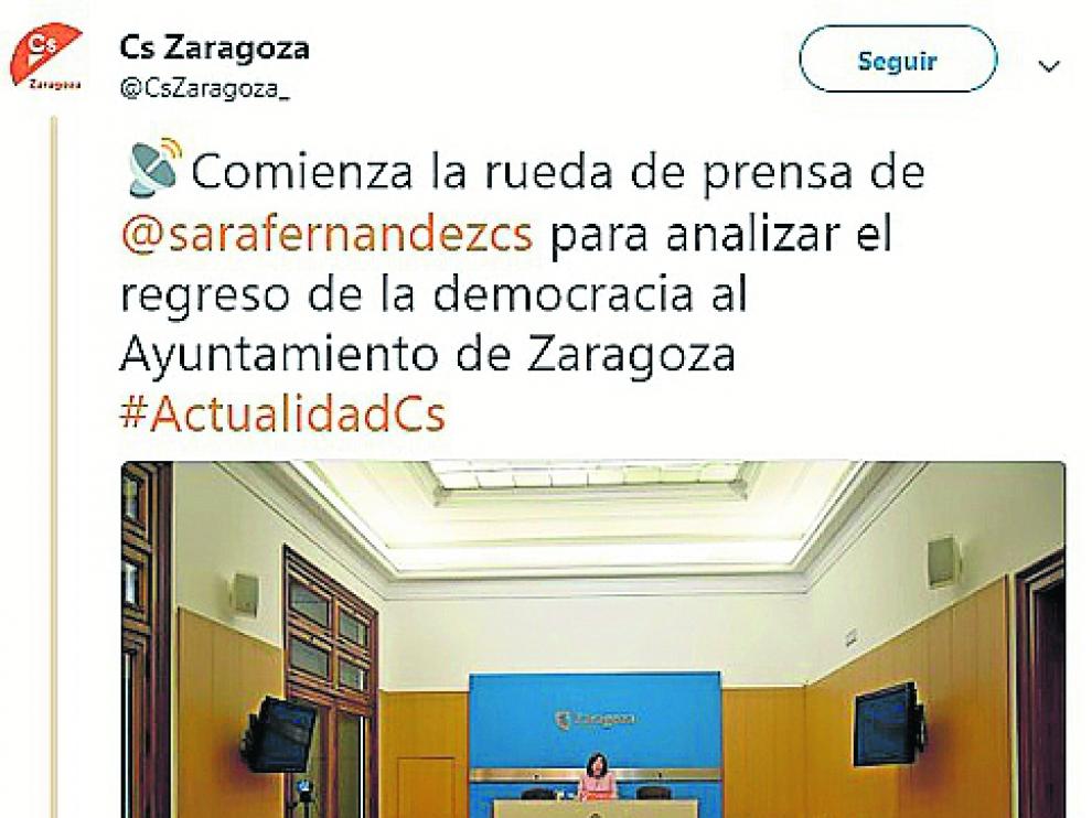El tuit de Ciudadanos Zaragoza sobre el acto.