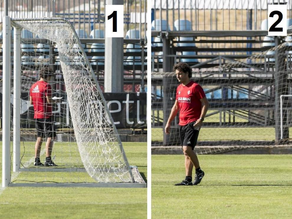 Idiakez y su chuleta, este jueves por la mañana en la Ciudad Deportiva.