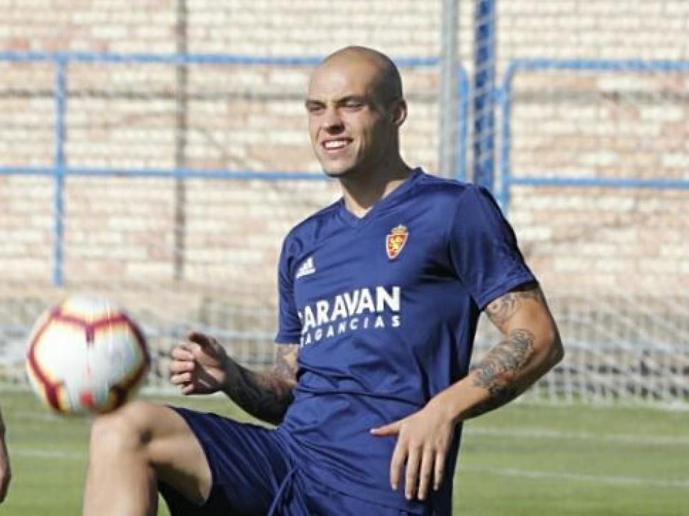 Pombo, en el entrenamiento de este jueves.