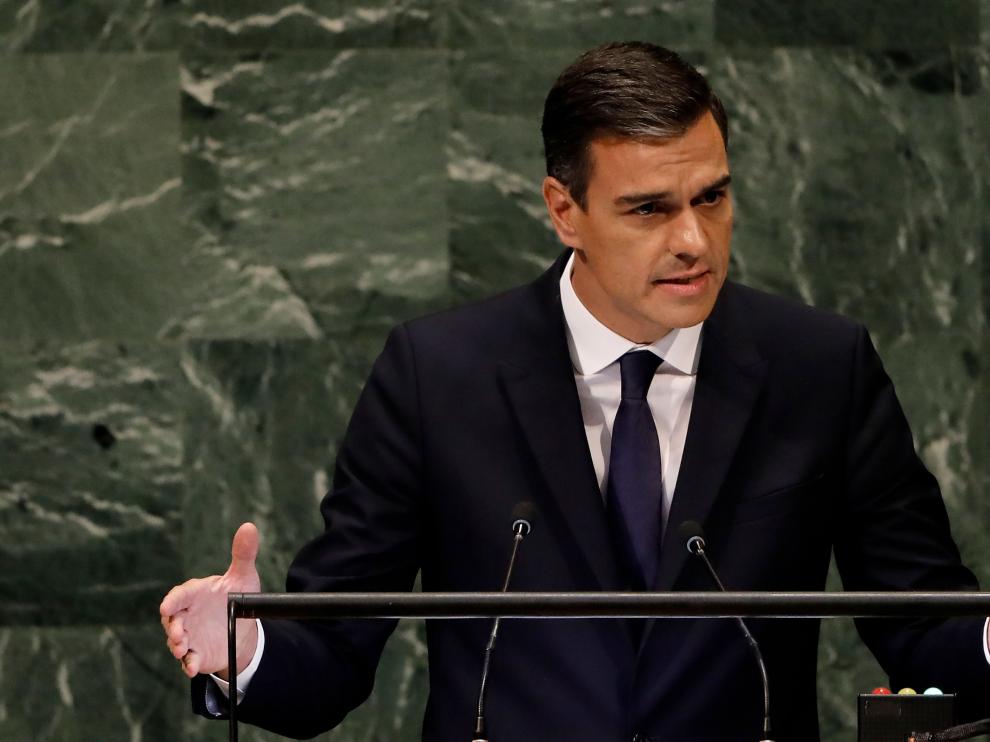 Imagen de archivo del presidente Pedro Sánchez en la ONU.