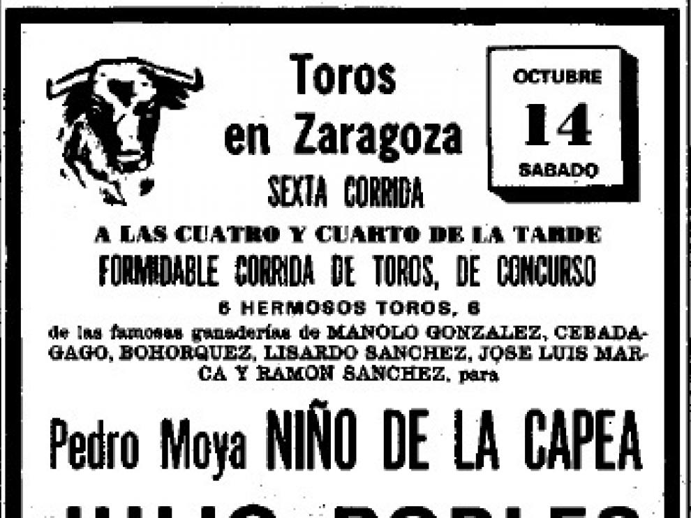 Cartel de la primera corrida concurso de Zaragoza.