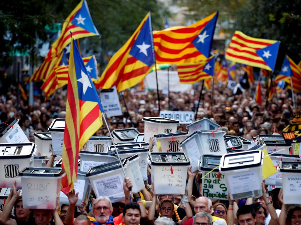 Imagen de archivo de una manifestación independentista en Cataluña.