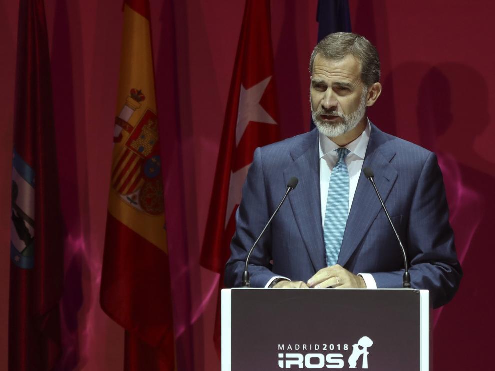 El Rey Felipe VI durante la inauguración del congreso internacional IROS 2018.
