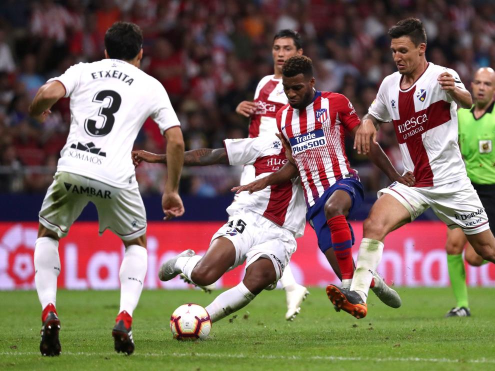 Damián Musto durante el partido con el Atlético de Madrid en el Wanda Metropolitano.