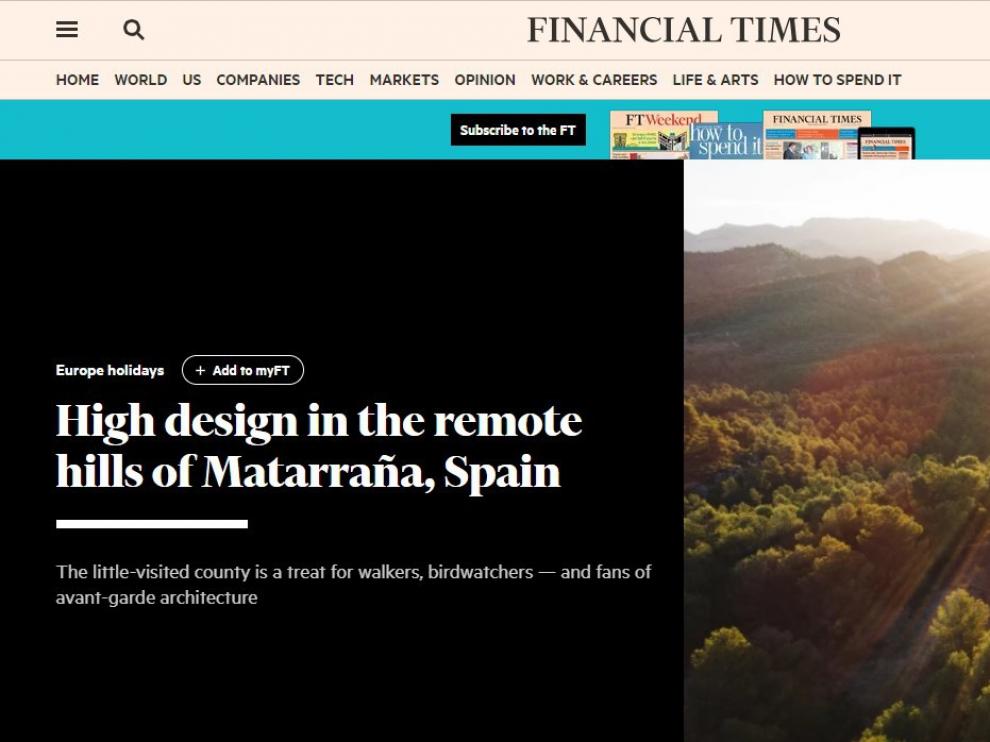 La página del 'Financial Times' en la que habla del Matarraña.