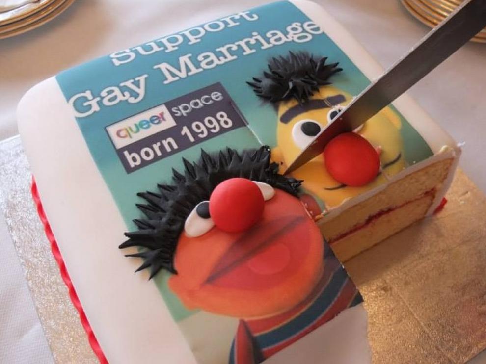 La tarta con el mensaje a favor del matrimonio homosexual que finalmente elaboró otro pastelero.