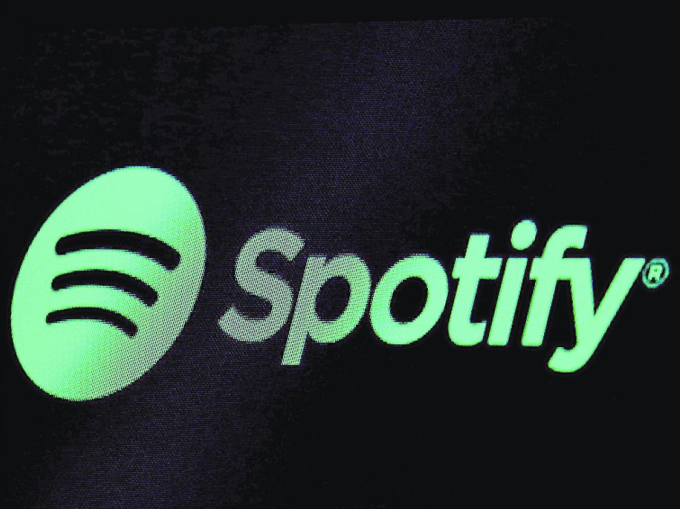 El logo de Spotify, proyectado el día que la compañía salió a bolsa en Estados Unidos.