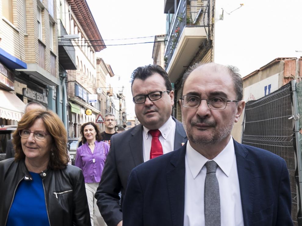 Javier Lambán, a su llegada este lunes a unas jornadas en Zuera
