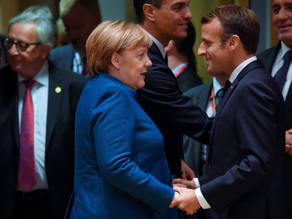 Angela Merkel y Emmanuel Macron en la cumbre de la Unión Europea sobre el brexit, en Bruselas.