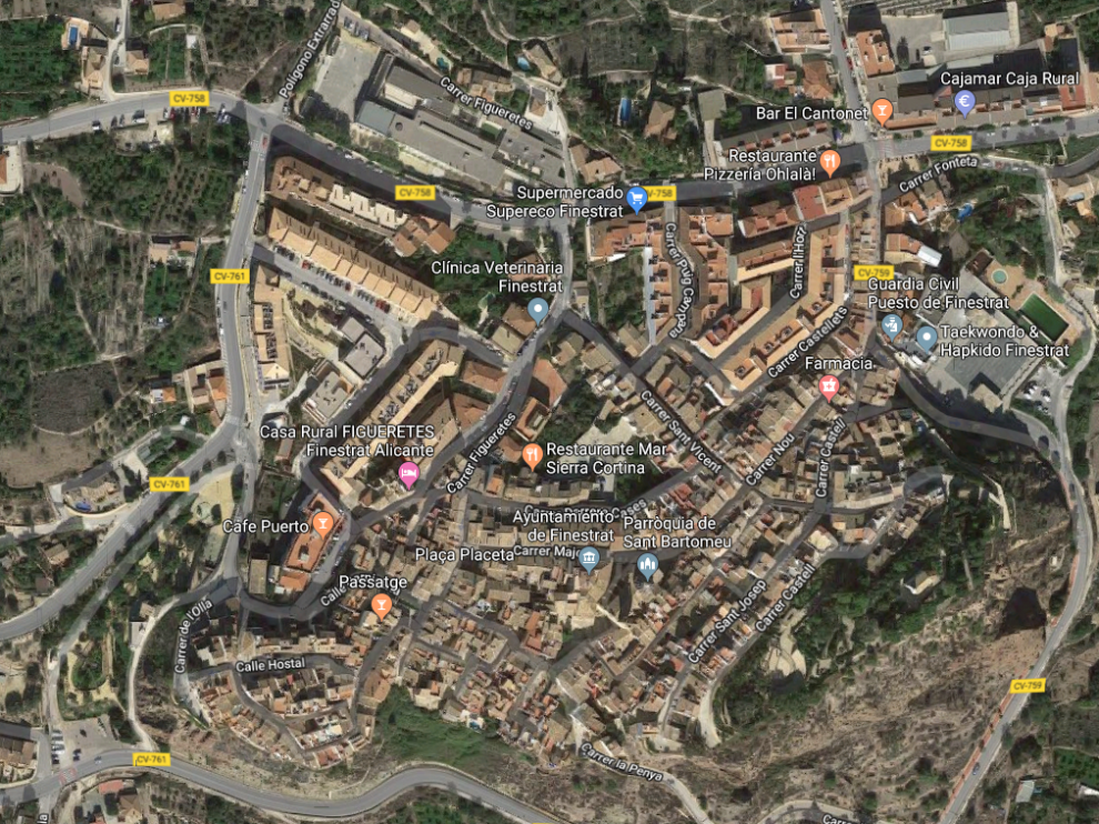 La localidad alicantina de Finestrat desde Google Maps.