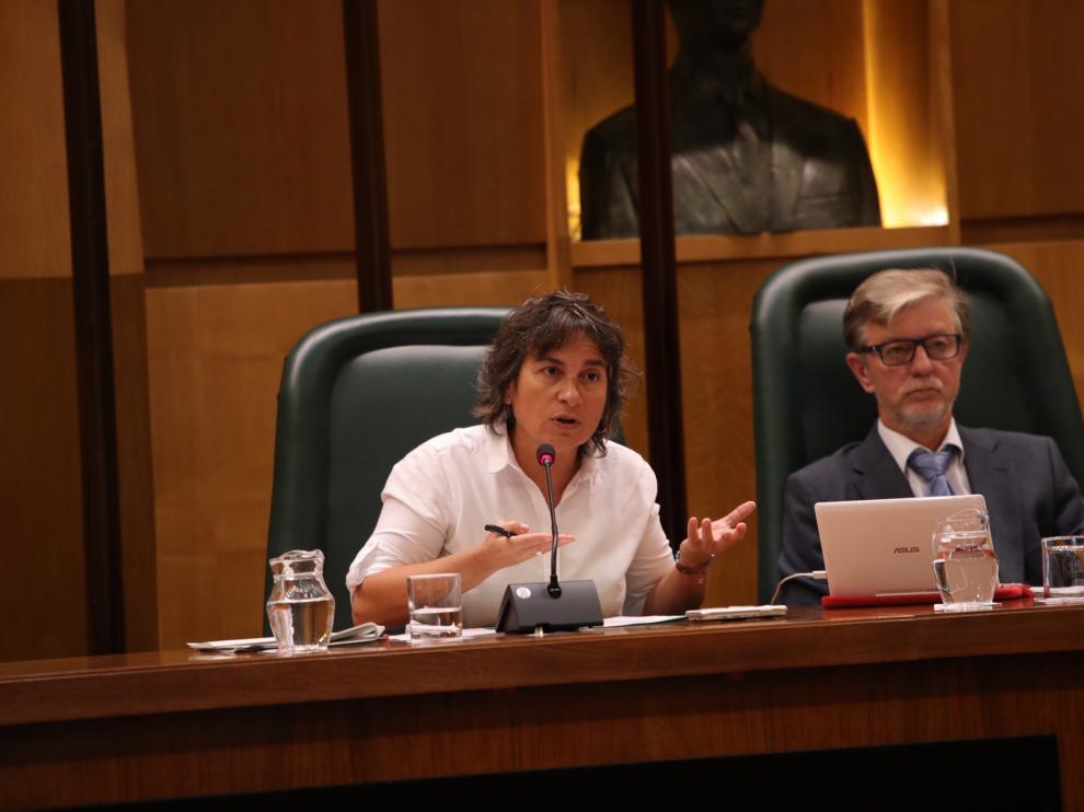 La vicealcaldesa, Luisa Broto, y el alcalde, Pedro Santisteve, en el pleno de este viernes.