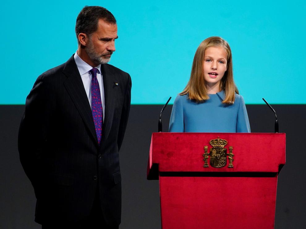 Primeras palabras en un acto oficial de la princesa Leonor en su trece cumpleaños.
