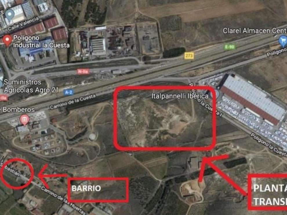 Plano que muestra el terreno que podría albergar la planta.