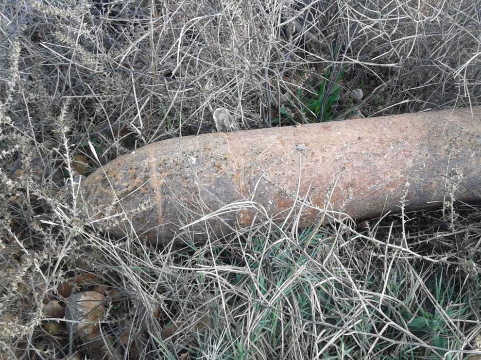 La bomba encontrada en un campo cerca de Teruel.