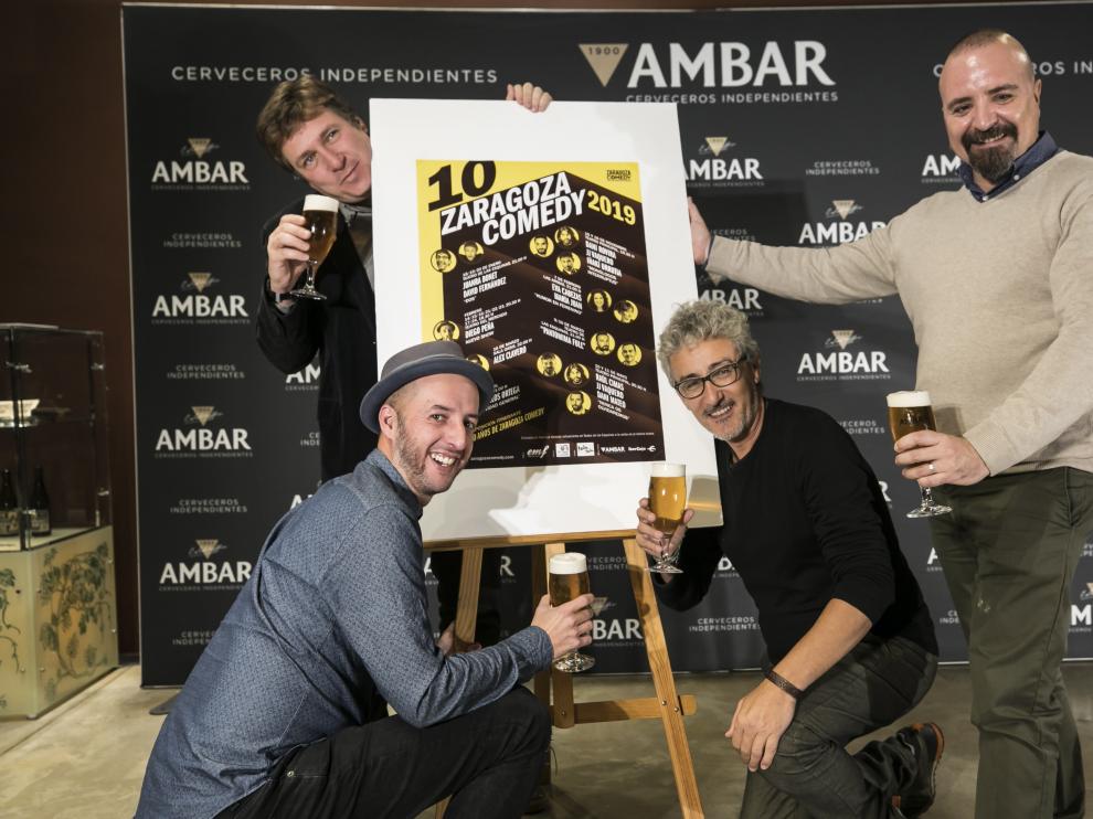 Diego Peña, David Fernández, Rafael Sánchez-Rubio y Javier Pomar en la presentación de 'Zaragoza Comedy'
