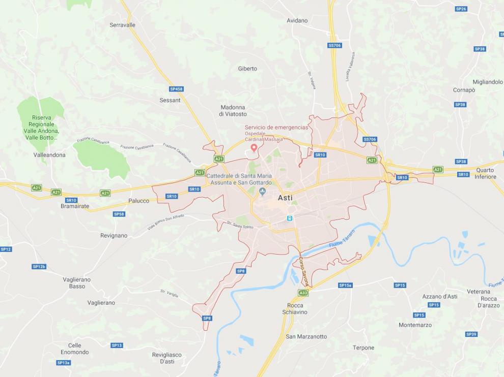 La localidad italiana de Asti, donde un anciano ha matado este viernes a un agente judicial en el deshaucio de su domicilio en Italia.