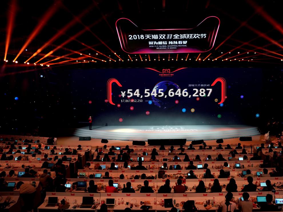 La evolución de las ventas se podía seguir en pantallas gigantes en Shanghai