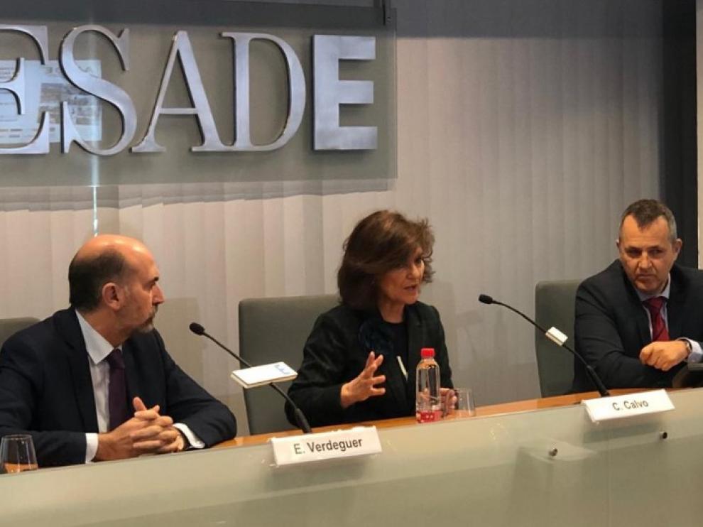 La vicepresidenta Calvo, en su intervención en la inauguración del XIII Congreso Nacional para Racionalizar los Horarios Españoles.