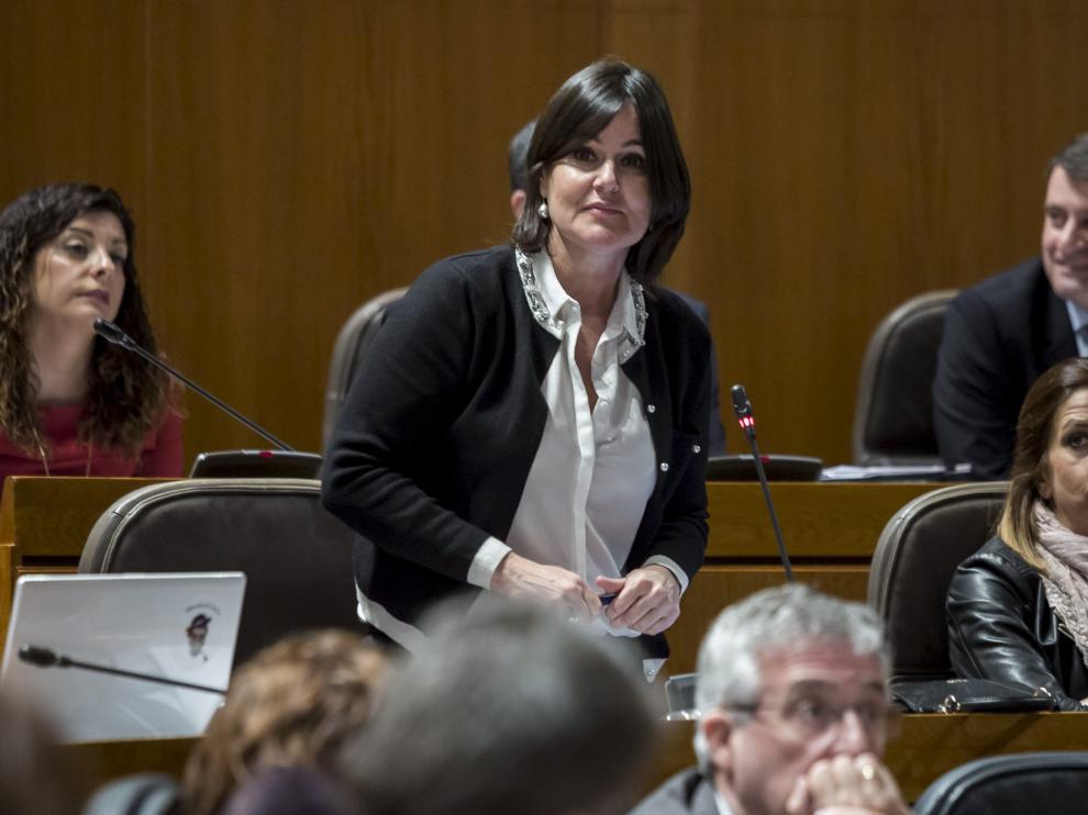 La coordinadora de la ponencia de la ley, Elena Allué, en un pleno de las Cortes de Aragón.