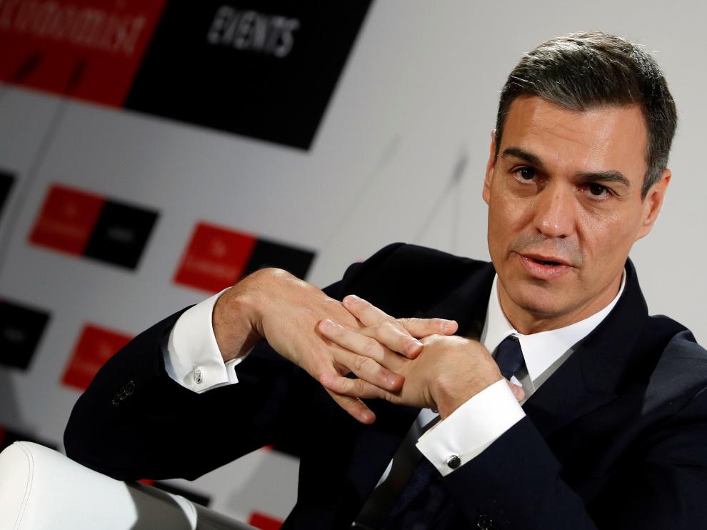 Pedro Sánchez durante su intervención en el foro económico The Economist.
