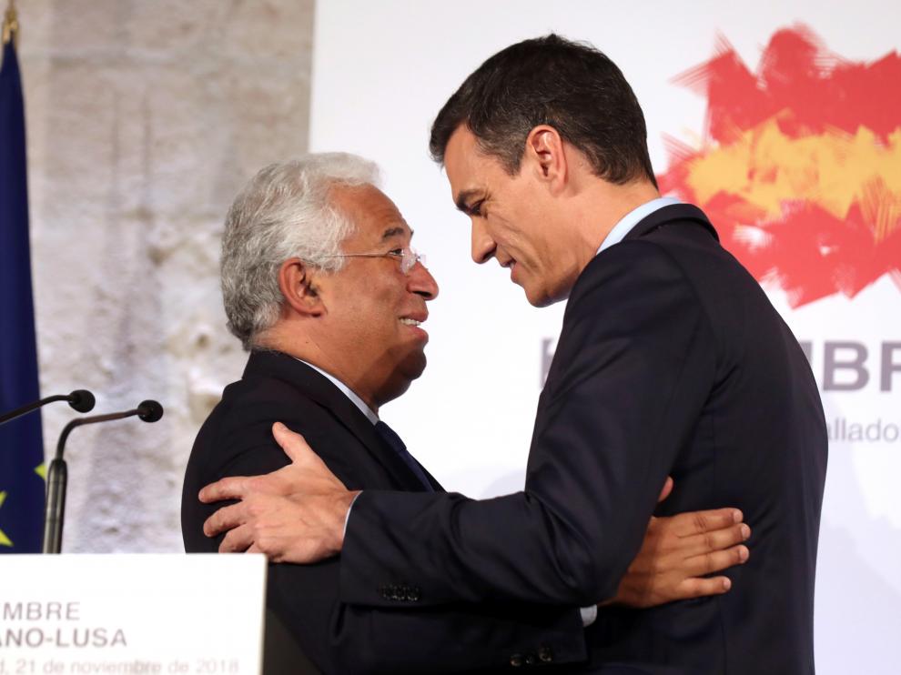 El presidente del Gobierno español, Pedro Sánchez, y el primer ministro portugués, António Costa, este miércoles en Valladolid.