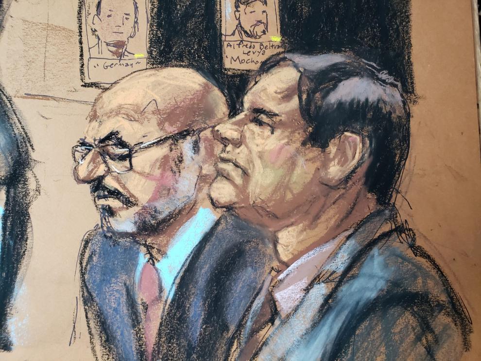 Reproducción artística del Chapo en el juicio que se celebra en Nueva York.