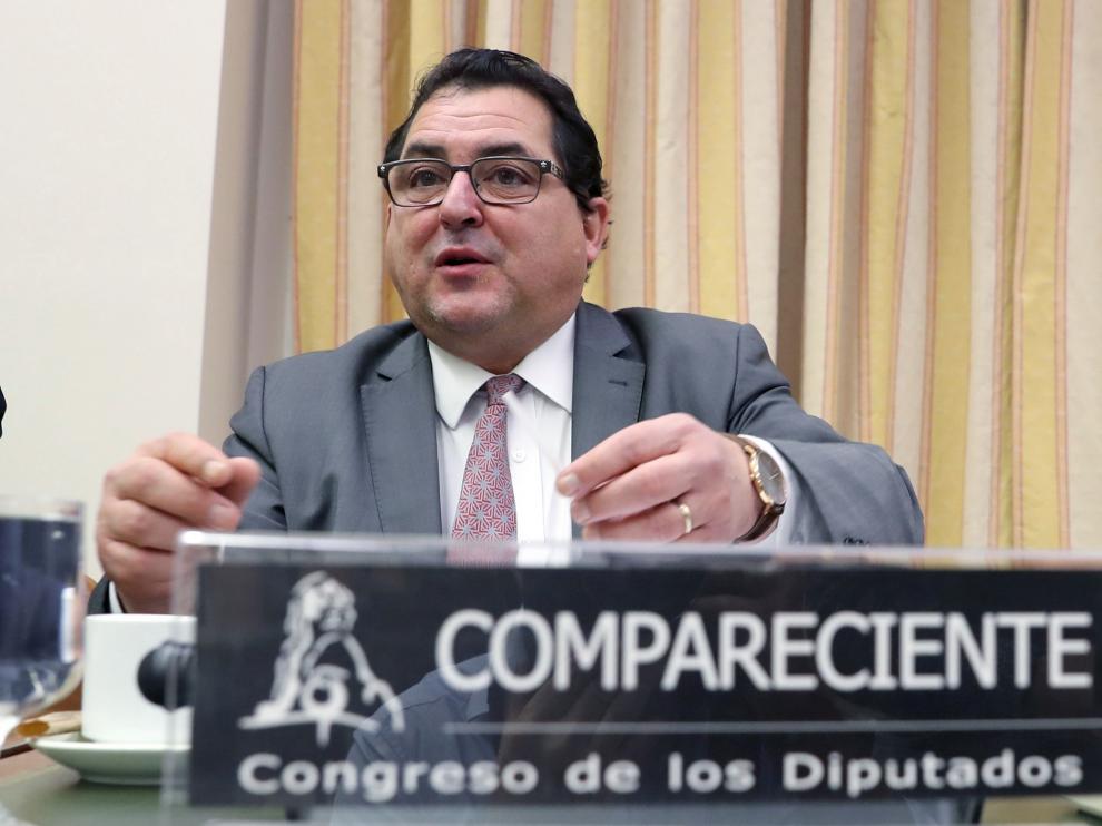 El secretario de Estado para la UE, Marco Aguiriano, durante su comparecencia.