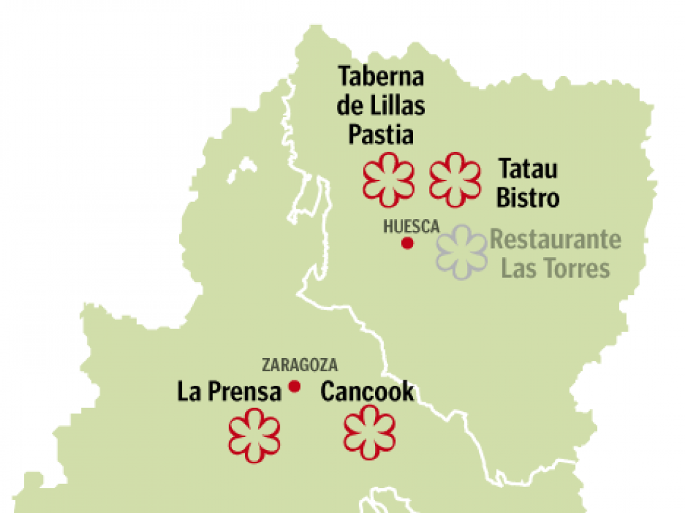 Mapa de las estrellas Michelin de Aragón