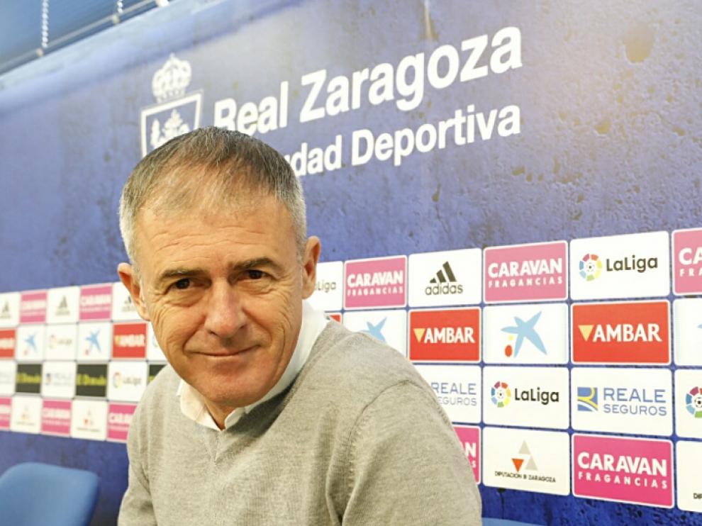 Lucas Alcaraz, en la rueda de prensa previa a la visita al Alcorcón