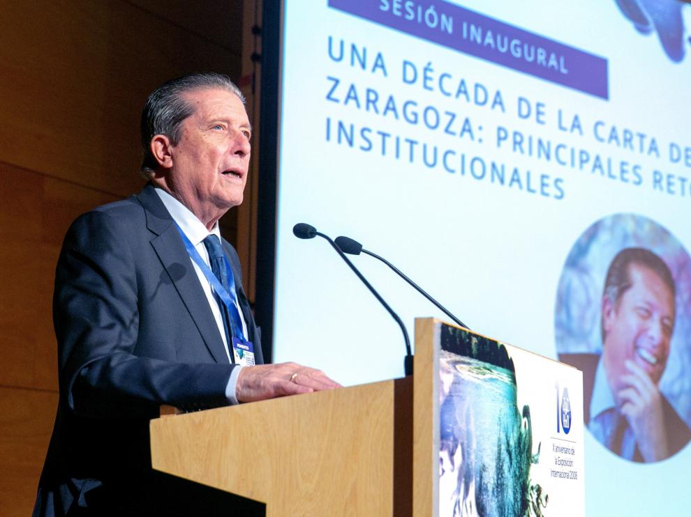 El presidente de la Fundación para una Cultura de Paz, Federico Mayor Zaragoza, durante su intervención en el seminario.