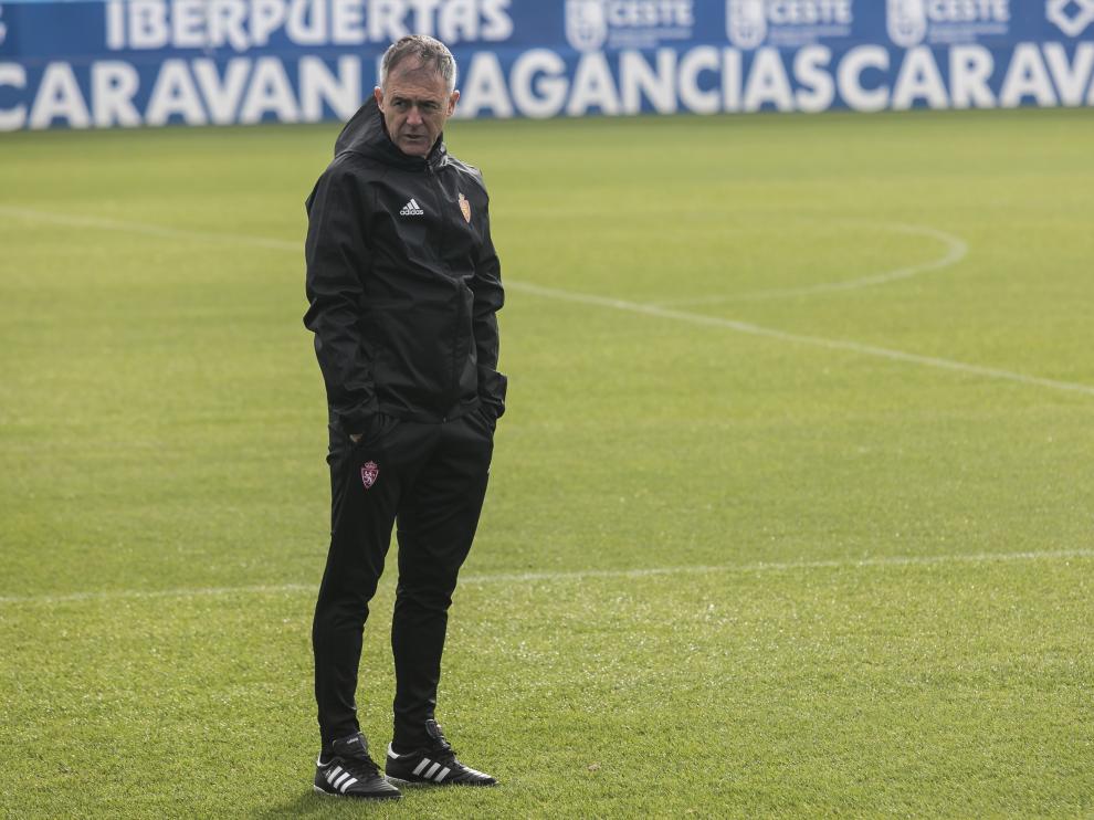 Lucas Alcaraz, en un entrenamiento del Real Zaragoza
