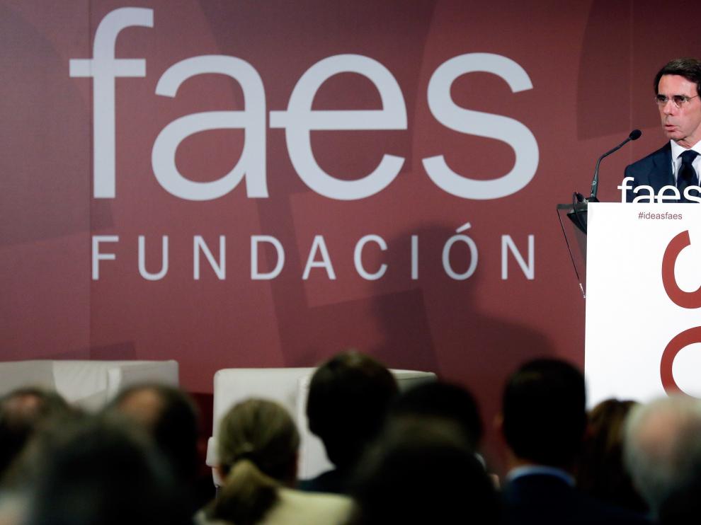 José María Aznar durante su intervención en Valencia en un foro de ideas de la Fundación FAES.