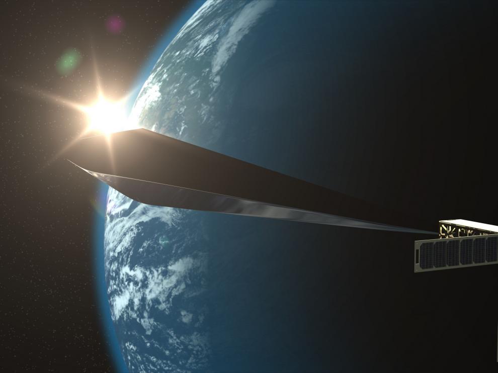 Una recreación del Orbital Reflector en órbita sobre la Tierra.